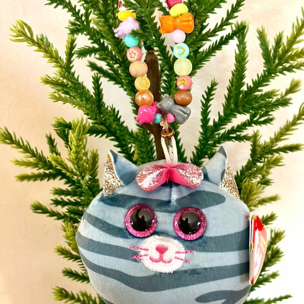 Ty Squishy Beanies 3in Cats Made Into Kitschy Ornaments Heather & Kiki +Bracelet